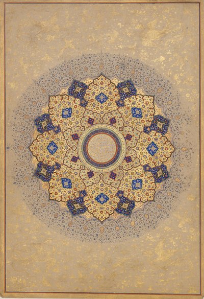 Ruusuke, joka kantaa Shah Jahanin nimiä ja nimikkeitä, Folio Shah Jahan -albumista, n. 1645. tekijältä Unbekannt
