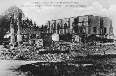 Rauniokirkko, Huiron, Ranska, Marnen taistelu, Ensimmäinen maailmansota, 1914 tekijältä Unbekannt