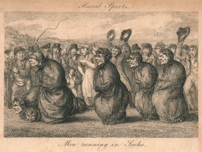 Maaseutuurheilu - Sacksissa juoksevat miehet, 1700-luvun loppu - 1800-luvun alku. tekijältä Unbekannt