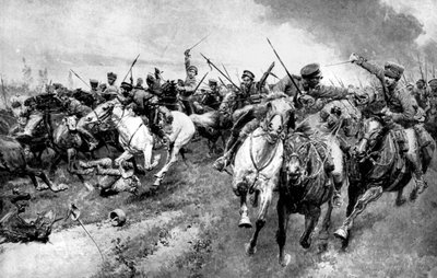 Venäjän kasakat hyökkäämässä Saksan armeijaa vastaan, Itä-Preussi, ensimmäinen maailmansota, 1914 tekijältä Unbekannt
