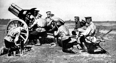 Venäläinen haupitsi harjoitustulessa, ensimmäinen maailmansota, 1914 tekijältä Unbekannt