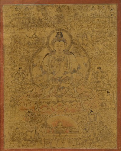 Sadaksari-Lokeshvara Ilmestymisten ja munkkien ympäröimä, 1400-luvun loppu. tekijältä Unbekannt