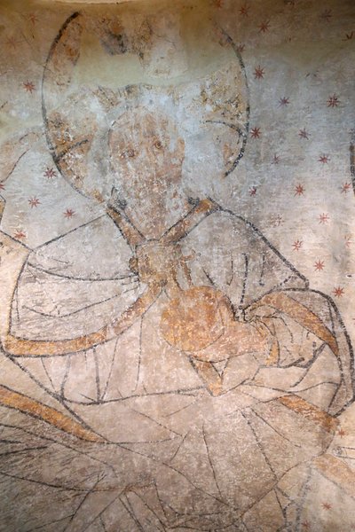 Saint-Claude, Jura, Ranska, 31.8.2015 - St Claude Abbey Museum. Kristus kirkkaudessa. Maalaus. 15-luvulla. tekijältä Unbekannt