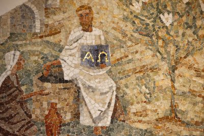 Saint-Mauricen luostaribasilika, Madeleine DienerJesuksen mosaiikki ja samarialainen Jaakobin kaivolla, Saint-Maurice, Suisse tekijältä Unbekannt