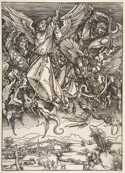 Pyhä Mikael taistelee lohikäärmettä vastaan, The Apocalypse, 1498. tekijältä Unbekannt