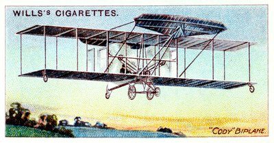 Samuel Franklin Cody, amerikkalaissyntyinen brittiläinen lentäjä, lentää Cody Biplane c1909 tekijältä Unbekannt