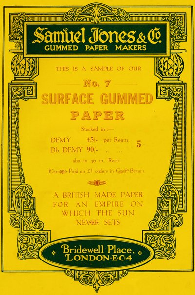 Samuel Jones & Company Gummed Paper Makersin mainos, 1919 tekijältä Unbekannt
