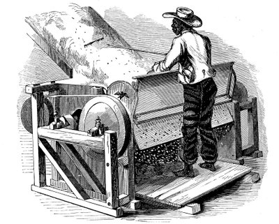 Avojaloin mustatyöläisen sahausginiä puuvillan puhdistamiseen, Etelä-USA, 1865 tekijältä Unbekannt