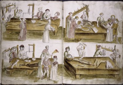 Kohtaus markkinaelämästä teurastajien kanssa: Ulrich Richental Kronikka Konstanzin kirkolliskokouksesta, 1414-1418 tekijältä Unbekannt