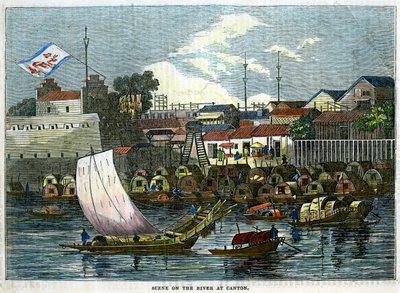 Kohtaus joella Kantonissa Kiinassa, vuodelta 1840 tekijältä Unbekannt