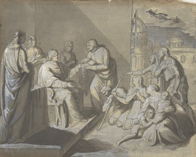 Kohtaus pyhän pyhäinjäännöksen esittelyssä, naisen pää verso, 1800-1900. tekijältä Unbekannt