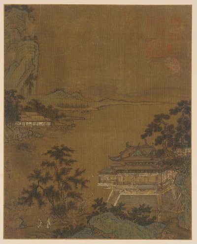 Tutkija saapumassa Riverside-paviljonkiin, Ming-dynastia, 1400-luku. tekijältä Unbekannt
