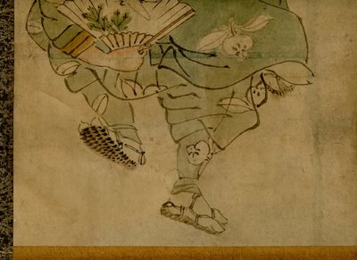 Vieritettävä maalaus, joka kuvaa perinteistä japanilaista kahden miehen komediatiimiä, joka tunnetaan nimellä manzai (2) tekijältä Unbekannt