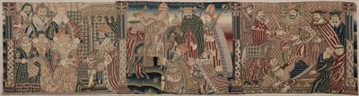Brodeeratun friisin osa: Ahasverus ja Esther, paavi, joka viheltää keisaria, 1625-1649. tekijältä Unbekannt