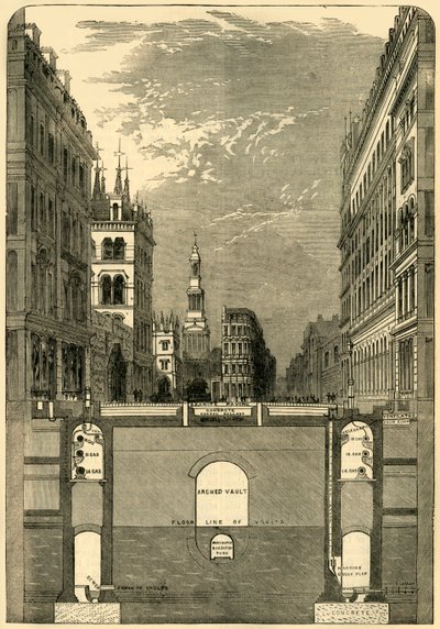 Holbornin viaduktin osa, jossa näkyy metrot, c1876. tekijältä Unbekannt