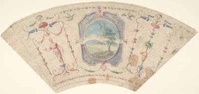 Puolipyöreä muotoilu groteskeilla ja Keski-Medaillonilla, jossa on maisema, 1700-luku. tekijältä Unbekannt