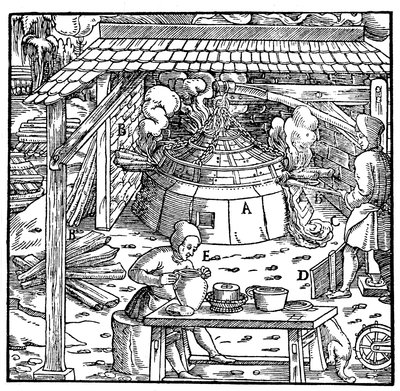 Lyijyn erottaminen hopeasta tai kullasta kupellointiuunissa, 1556 tekijältä Unbekannt
