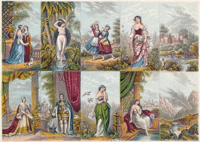 Sarja näkymiä ja hahmoja, mukaan lukien muotokuva kuningatar Victoriasta ja prinssi Albertista, 1851 tekijältä Unbekannt