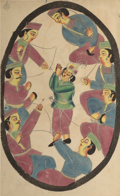 Seitsemän sankaria tai soturia tappamassa Abhimanyan, Arjunan pojan, 1800-luku. tekijältä Unbekannt