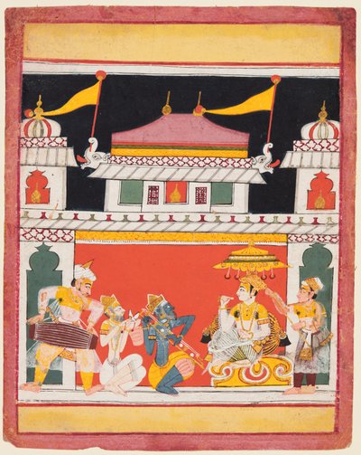 Shri Raga, Ragamala-sarjasta, Kolme muusikkoa esiintyy ennen jaloa, n. 1650. tekijältä Unbekannt