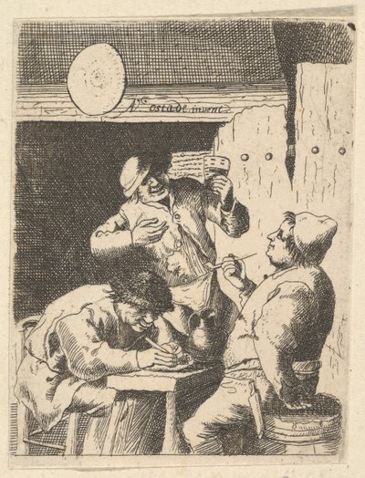 Laulaja seisoo kahden tupakoijan välissä, 1610-85. tekijältä Unbekannt