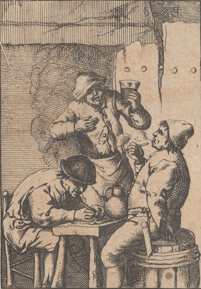 Laulaja seisoo kahden tupakoijan välissä, 1610-85. tekijältä Unbekannt