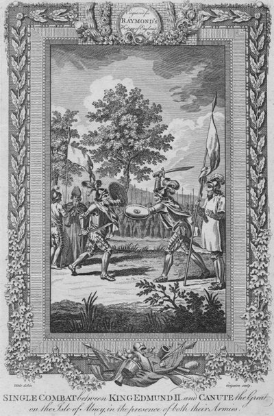 Yksittäistastelu kuningas Edmund II:n ja Kanuutin Suuren välillä Abneyn saarella, 1787 tekijältä Unbekannt