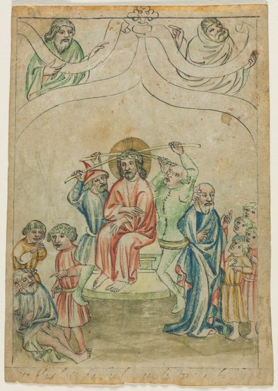 Yksittäinen lehti Biblia Pauperumista: Kristus kantaa ristiä verso, n. 1410. tekijältä Unbekannt