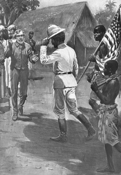 Sir Henry Morton Stanley tapaa David Livingstonen Afrikassa, 1871 tekijältä Unbekannt