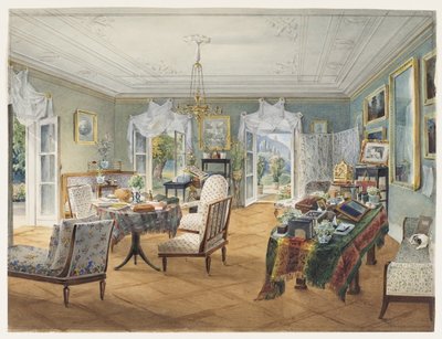 Olohuone maalaistalossa, 1830-1840 tekijältä Unbekannt