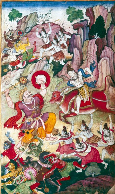 Shiv Destroys The Demon Andhaka, Harivamsa Manuscript, Mughal, C1590. tekijältä Unbekannt