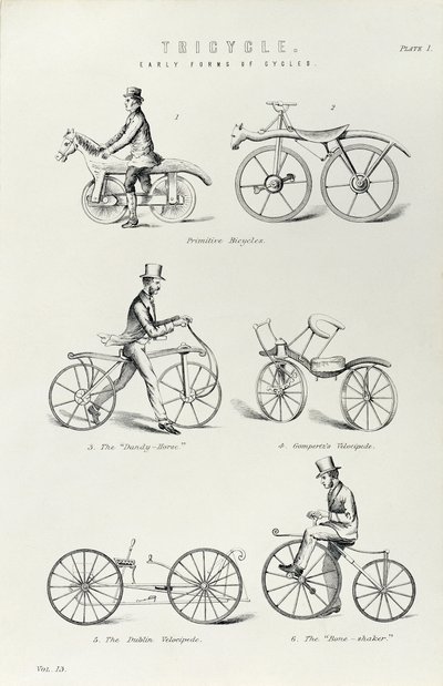 Kuusi polkupyörän varhaista muotoa, c1870 tekijältä Unbekannt