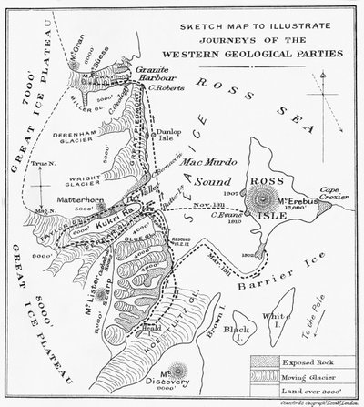 Luonnoskartta havainnollistamaan läntisten geologisten puolueiden matkoja, 1913 tekijältä Unbekannt
