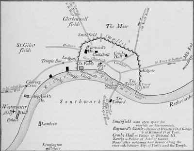 Luonnoskartta Lontoosta 1400-luvulla, 1906 tekijältä Unbekannt