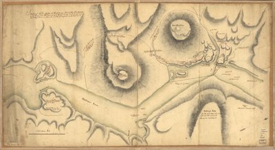 Luonnos Forts Clinton & Montgomery, ryntäsi 6. lokakuuta. 1777 joukkojen toimesta Sir Henry Clintonin, K.B.:n, H. Maj.-joukkojen kenraaliluutnantin ja New Yorkin ja sen riippuvuusalueiden komentajan alaisina. tekijältä Unbekannt