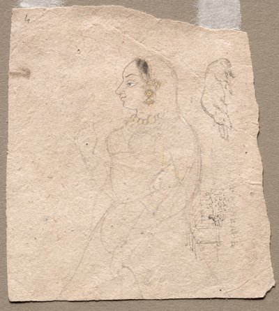 Luonnos naisesta elefantin ja muiden eläinten kanssa kääntöpuolella, 1700-luku. tekijältä Unbekannt