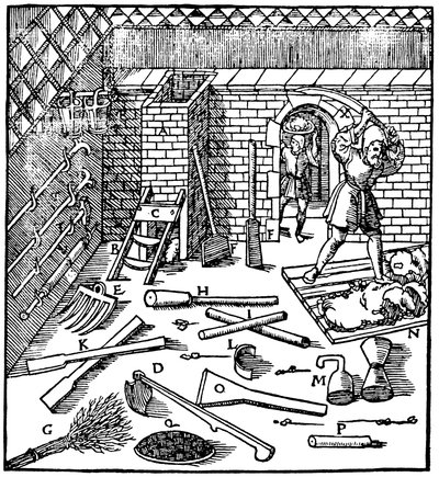 Malmien kullan, hopean, kuparin ja lyijyn sulatus, 1556 tekijältä Unbekannt