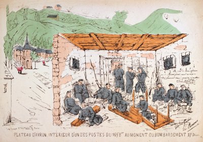 Sotilaat rakennuksen sisällä pommituksen aikana, Ranskan ja Preussin sota, joulukuu 1870 tekijältä Unbekannt