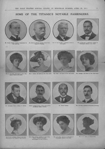 Jotkut Titanicin merkittävistä matkustajista, 20. huhtikuuta 1912. tekijältä Unbekannt