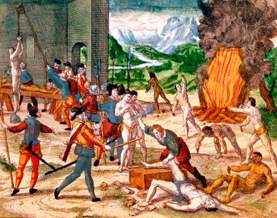 Espanjalaiset valloittajat kiduttivat amerikkalaisia intiaaneja, 1539-1542 tekijältä Unbekannt
