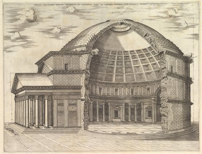 Pantheon, joka on hajotettu näyttämään sisustuksen, 1553 tekijältä Unbekannt
