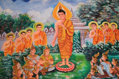 Dharman levittäminen. Buddhan elämä. Kattotaide, joka kuvaa Buddhan elämää. Wat Inpeng. Vientiane. Laos, 20151029, Vientiane, Laos tekijältä Unbekannt