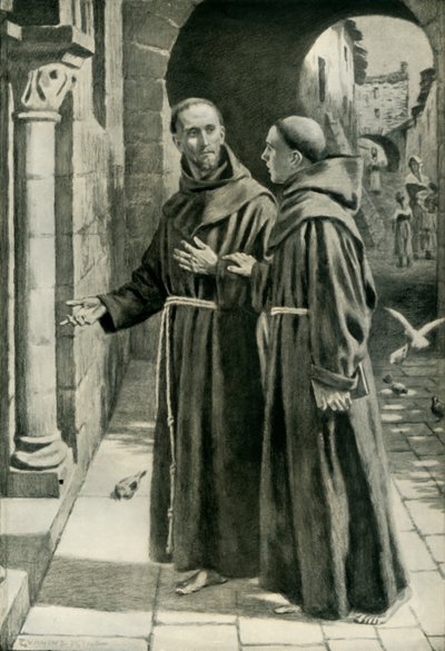 Pyhä Franciscus Assisilainen ja nuori munkki palaamassa saarnaamismatkalta, 1936. tekijältä Unbekannt