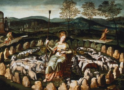 St Genevieve gardant ses moutons St Genevieve katsomassa laumaansa 1500-luvulla tekijältä Unbekannt
