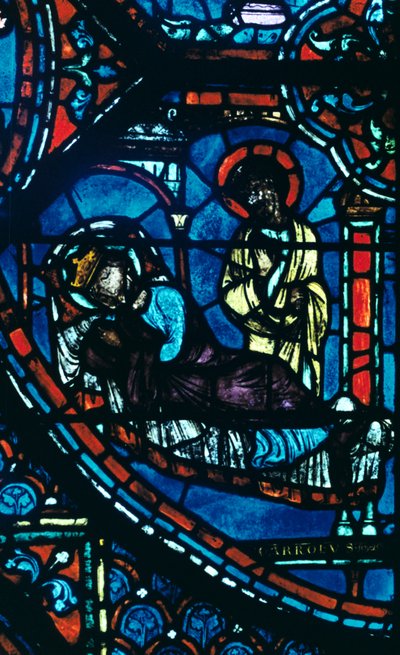 Pyhä Jaakob ilmestyy Kaarle Suurelle unessa, lasimaalaus, Chartresin katedraali, Ranska, c1225 tekijältä Unbekannt