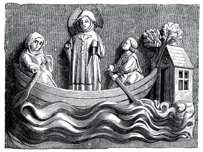 St Julian ja hänen vaimonsa St. Basilissa, välittämässä Kristusta veneessään, 1200-luku 1870 tekijältä Unbekannt