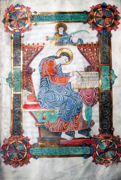 Pyhä Matteus kirjoittaa evankeliumiaan, anglosaksinen teos, 1062-65. tekijältä Unbekannt