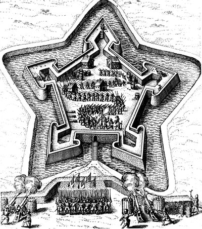 Tähtilinnoitus, jota puolusti piiritetty vallihauta, 1617-1619 tekijältä Unbekannt