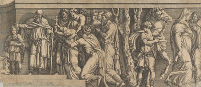 Nioben ja hänen palvojiensa patsas Apollon ja Dianan ja muiden hahmojen kanssa, 1543-47. tekijältä Unbekannt