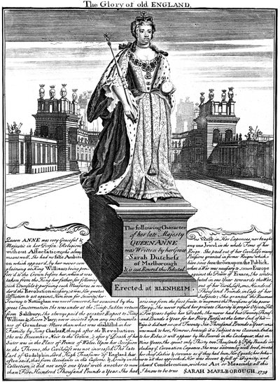 Kuningatar Annen patsas 1665-1714, Blenheimin palatsi, Oxfordshire, 1738 tekijältä Unbekannt